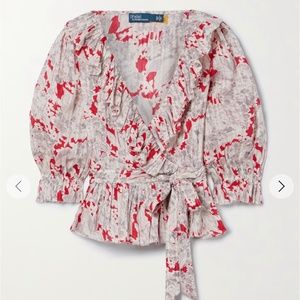 NWT Polo Ralph Lauren Evee ruffled floral-print cotton-voile wrap blouse Sz S